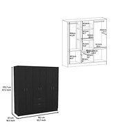 Depot E-Shop Kibo 6 Doors Armoire, One Drawer, Rod, Seven Interior Shelves, Black / White