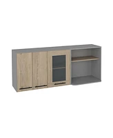 Depot E-Shop Blade Wall Cabinet, Rack, Glass Cabinet, Double Door, Light Pine