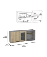 Depot E-Shop Blade Wall Cabinet, Rack, Glass Cabinet, Double Door, Light Pine