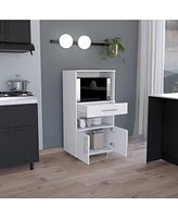 Depot E-Shop Wales Kitchen Pantry 48" H, Two Open Storage Shelves, One for Microwave, Two Doors, Four Legs