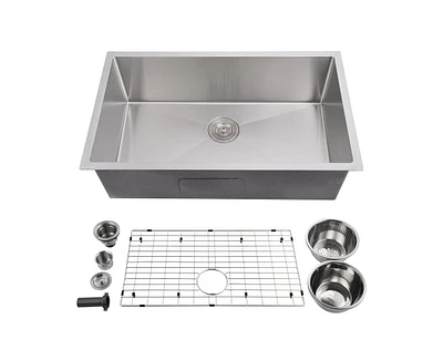 gaomon 32 Inch Undermount Kitchen Sink, Brushed Nickel Single Bowl Stainless Steel Kitchen Sink, Easy Drain and Low Noise, for Kitchen and Bar(32"x19"