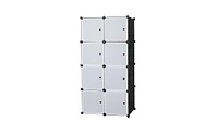 Slickblue 8 Cube Organizer Stackable Plastic Cube Storage Shelves Design Multifunctional Modular Closet Cabinet with Hanging Rod White Doors and Black