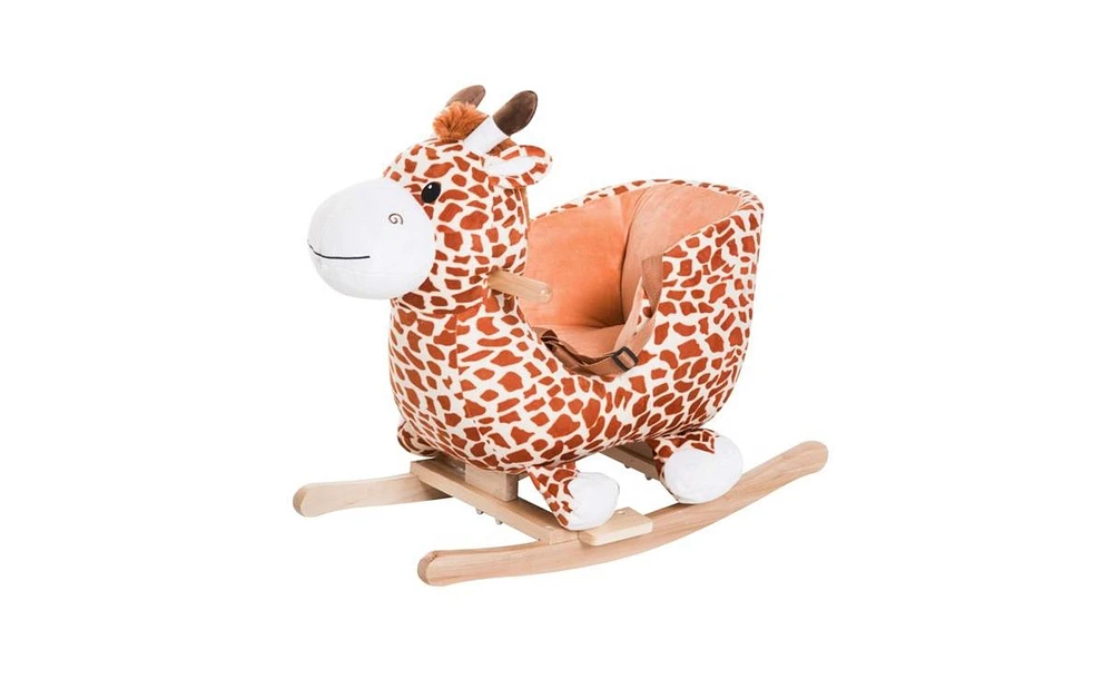 Slickblue Soft Brown Baby Rocking Horse – Giraffe Design with Sounds for Toddlers