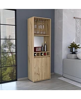 Depot E-Shop Dallas Bar Double Door Cabinet, Five Built-in Wine Rack, Two Shelves, Two Interior Shelves, Light Oak