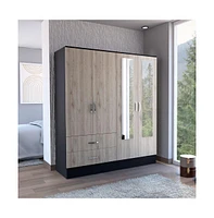 Depot E-Shop Gangi 160 Armoire, Double Door Cabinet , Two Mirrors, Metal Hardware, Two Drawers, Rod, Six Shelves, Black / Light Gray