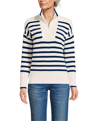 Lands' End Women's Petite Drifter Cotton Quarter Zip Pullover Sweater