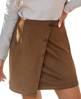 Cupshe Women's Light Brown Asymmetrical Button Mini Skirt