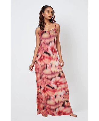 Creea the Label Women's Abstract Print Spaghetti Strap Backless Maxi Dress