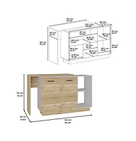 Depot E-Shop Creta Kitchen Island, Double Door Cabinets, Two External Shelves, Three Shelves, White / Light Oak