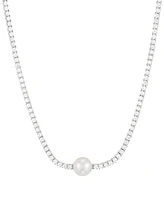 Grown With Love Cultured Freshwater Pearl (8mm) & Lab-Grown Diamond (2-3/4 ct. t.w.) Collar Necklace in 14k White Gold, 16 + 2" extender