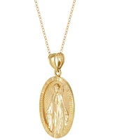 Polished Oval Virgin Mary Medallion 18" Pendant Necklace in 14k Gold