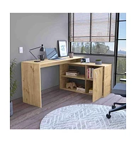 Boston L-Shaped Desk, Single Door Cabinet, Two Open Shelves, Interior White