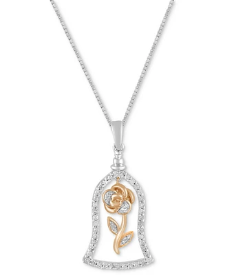 Disney Enchanted Vault Diamond Belle Rose Dome 18" Pendant Necklace (1/4 ct. t.w.) in Sterling Silver & 14k Rose Gold-Plated Sterling Silver