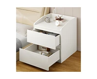 gaomon Nightstand with Drawers Bedside Table White End Table Modern Bed Side Table 2 Drawers Night Stand Drom Side Table Curved with Handle Free Desig