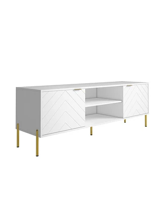 Boyel Living Unique Herringbone Design Multifunctional Tv Stand With Led Light