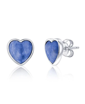 Caribbean Treasures Sterling Silver, Bezel-Set Heart Studs (Available Lapis, Malachite or Kyanite)