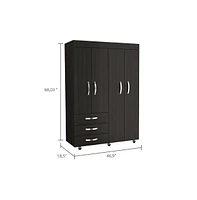 Depot E-Shop Hamilton Mobile Armoire, Double Door Cabinet, Three Drawers, Rods, Two Shelves, Black