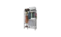 Slickblue Portable Metal Closet Organizer Garment Rack with Clothes Hanger and Home Shelf for Optimal Storage