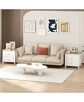 Gymax 2 Pcs Nightstand Farmhouse Side End Table w/ Solid Wood Legs & Drawers