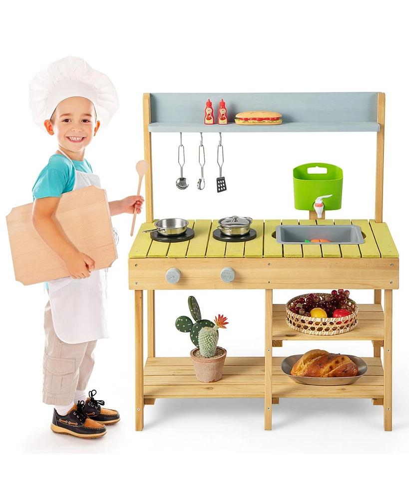 Hongge Backyard Pretend Play Toy Kitchen with Stove Top