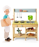 Hongge Backyard Pretend Play Toy Kitchen with Stove Top