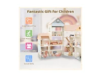 Hongge Wooden Corner Dollhouse Playset with 41 Pieces Accessories for Kids 3+ Years Old