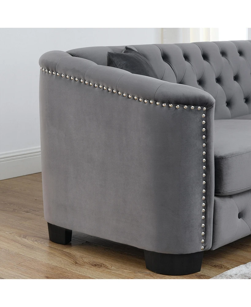 Slickblue 59-Inch Modern Chesterfield Velvet 2-Seater Sofa, Tufted Backrest, Nailhead Arms, and 2 Cushions for Living Room
