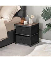 Gymax 2PCS Fabric Bedside Table 2 Drawers Nightstand Small Dresser Bedroom Living Room