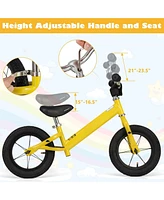 Hongge 12 Inch Toddler Balance Bike with Height Adjustable Handlebar and Seat-Yellow