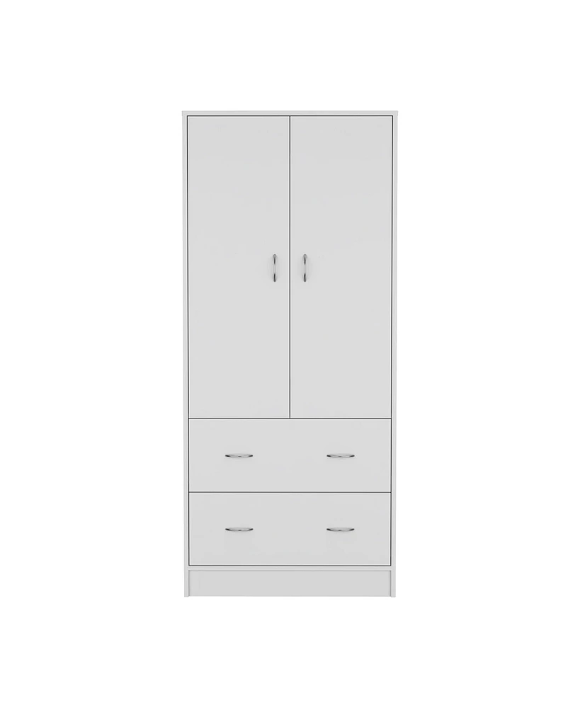 Depot E-Shop Silo 71" H Armoire with Two Doors, Two Drawers, and Hanging Rod,White