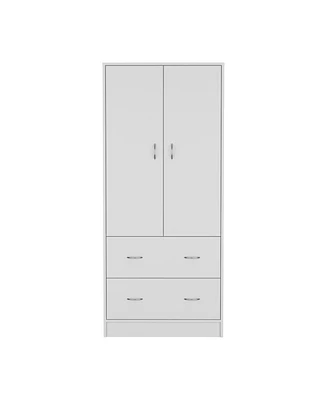 Silo 71" H Armoire with Two Doors, Two Drawers, and Hanging Rod,White