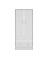 Depot E-Shop Silo 71" H Armoire with Two Doors, Two Drawers, and Hanging Rod,White