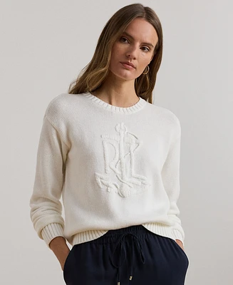 Lauren Ralph Petite Anchor-Logo Combed Cotton Sweater