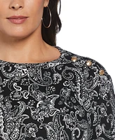 Rafaella Plus Paisley Print Button Detail Long Sleeve Top