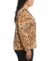 Rafaella Plus Animal Print Shine Satin Long Sleeve Blouse