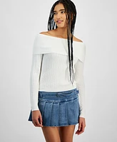 Hooked Up by Iot Juniors' Cable-Knit Off-the-Shoulder Sweater