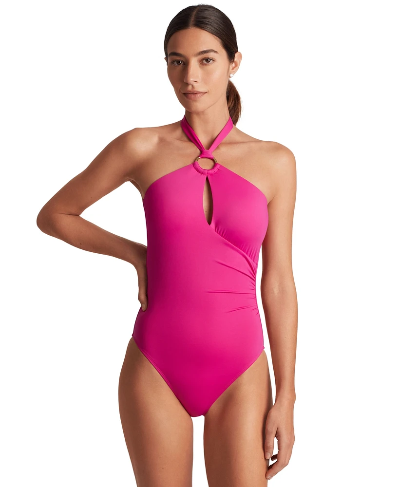 Lauren Ralph Women's Macrame-Ring High-Neck One-Piece Swimsuit