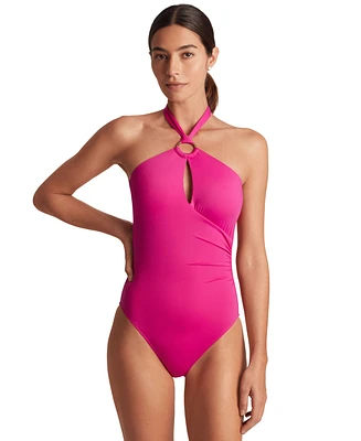 Lauren Ralph Women's Macrame-Ring High-Neck One-Piece Swimsuit
