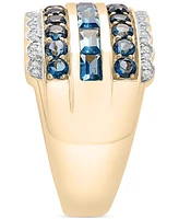 Lab Grown London Blue Topaz (2-1/5 ct. t.w.) & Lab Grown Diamond (1/10 ct. t.w.) Multirow Statement Ring in 14k Gold-Plated Sterling Silver