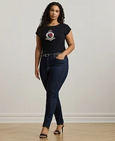 Lauren Ralph Plus Beaded-Crest Cotton Tee