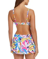 Bleu By Rod Beattie Womens Living Color Over The Shoulder Molded Cup Bikini Top Printed Swim Skirt Bottom