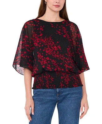 Sam & Jess Women's Printed Dolman-Sleeve Smocked Blouse