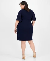 Connected Plus Draped Flutter-Sleeve Sheath Dress