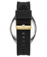 Steve Madden Men's Bold Black Textured Silicone and Gold-Tone Alloy Metal Watch, 46mm - Black/Gold