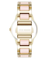 Steve Madden Women's Signature Pink Enamel and Gold-Tone Alloy Metal Bracelet Watch, 36mm
