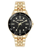 Steve Madden Women's Essential Black and Gold-Tone Alloy Metal Bracelet Watch, 33.5mm