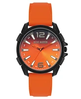 Steve Madden Men's Vibrant Orange Silicone and Black Alloy Metal Watch, 45mm