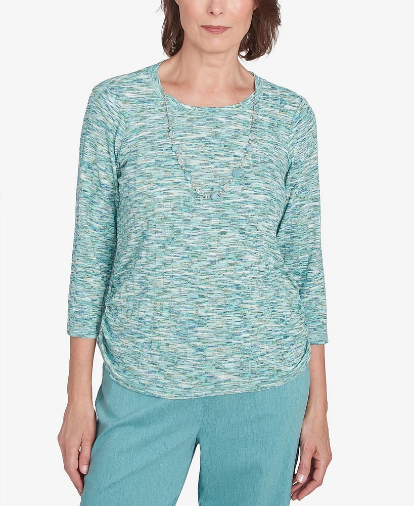 Alfred Dunner Women's Lake Victoria Space Dye Teal Top with Necklace