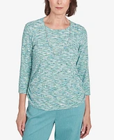 Alfred Dunner Women's Lake Victoria Space Dye Teal Top with Necklace