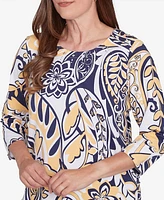 Alfred Dunner Women's Block Island Dramatic Paisley Crew Neck Top